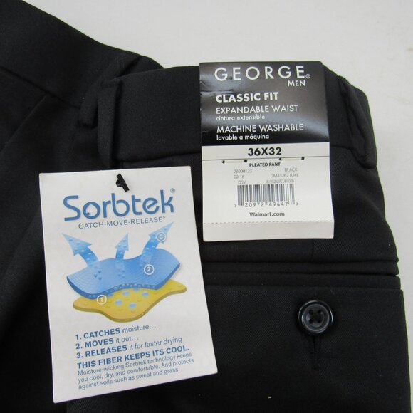 George Men's Black Front Pleat Narrow Leg Cuff High Rise Dress Pants 36X32 - Picture 10 of 10